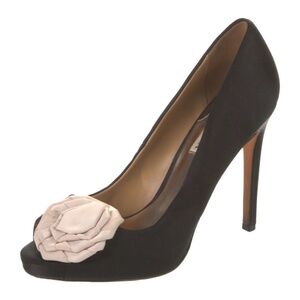 Badgley Mischka Satin Ruffle Embellishment Pumps - Authentic